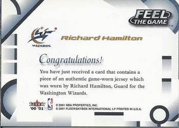 2000-01 Fleer Tradition - Feel the Game #NNO Richard Hamilton Back
