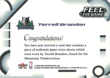 2000-01 Fleer Tradition - Feel the Game #NNO Terrell Brandon Back