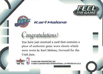2000-01 Fleer Tradition - Feel the Game #NNO Karl Malone Back