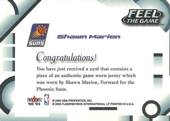 2000-01 Fleer Tradition - Feel the Game #NNO Shawn Marion Back