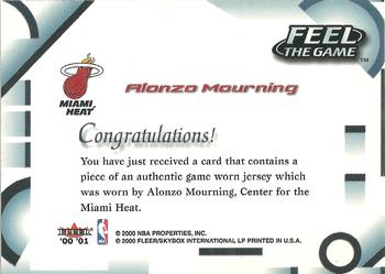 2000-01 Fleer Tradition - Feel the Game #NNO Alonzo Mourning Back