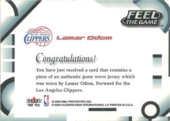 2000-01 Fleer Tradition - Feel the Game #NNO Lamar Odom Back