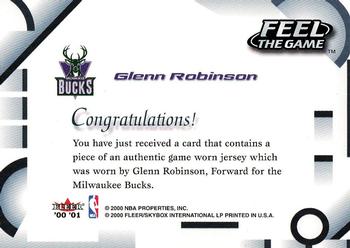 2000-01 Fleer Tradition - Feel the Game #NNO Glenn Robinson Back