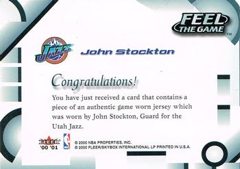 2000-01 Fleer Tradition - Feel the Game #NNO John Stockton Back