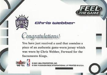 2000-01 Fleer Tradition - Feel the Game #NNO Chris Webber Back