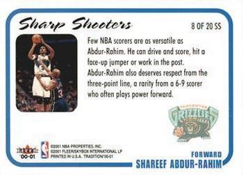 2000-01 Fleer Tradition - Sharpshooters #8 SS Shareef Abdur-Rahim Back