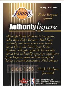 2000-01 Fleer Authority - Authority Figure #2 AF Mark Madsen / Kobe Bryant Back