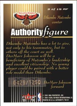 2000-01 Fleer Authority - Authority Figure #3 AF DerMarr Johnson / Dikembe Mutombo Back