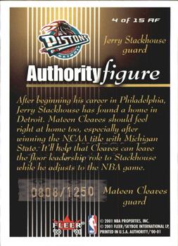 2000-01 Fleer Authority - Authority Figure #4 AF Mateen Cleaves / Jerry Stackhouse Back