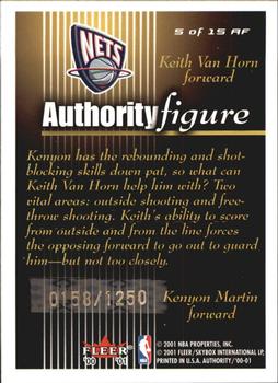 2000-01 Fleer Authority - Authority Figure #5 AF Kenyon Martin / Keith Van Horn Back