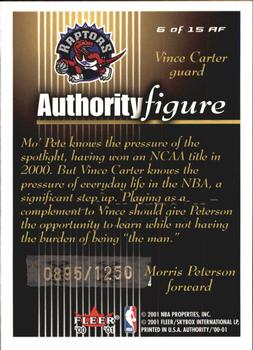 2000-01 Fleer Authority - Authority Figure #6 AF Morris Peterson / Vince Carter Back
