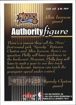 2000-01 Fleer Authority - Authority Figure #10 AF Speedy Claxton / Allen Iverson Back