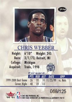 2000-01 Fleer Authority - Prominence SN125/SN75 #74 Chris Webber Back
