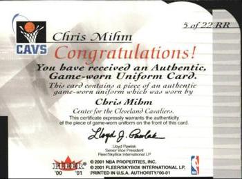 2000-01 Fleer Authority - Rookie Reflections #5 RR Chris Mihm Back
