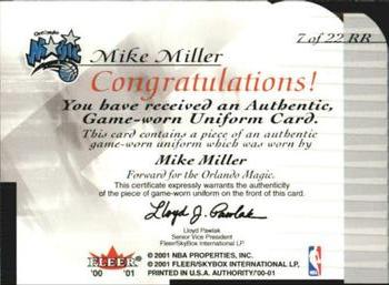 2000-01 Fleer Authority - Rookie Reflections #7 RR Mike Miller Back