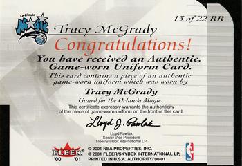 2000-01 Fleer Authority - Rookie Reflections #13 RR Tracy McGrady Back