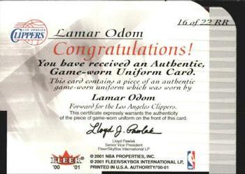 2000-01 Fleer Authority - Rookie Reflections #16 RR Lamar Odom Back