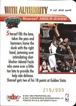 2000-01 Fleer Authority - With Authority #7 WA Shareef Abdur-Rahim Back
