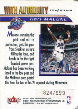 2000-01 Fleer Authority - With Authority #10 WA Karl Malone Back