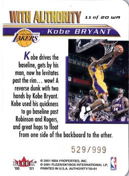2000-01 Fleer Authority - With Authority #11 WA Kobe Bryant Back