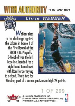 2000-01 Fleer Authority - With Authority 299 #4 WA Chris Webber Back