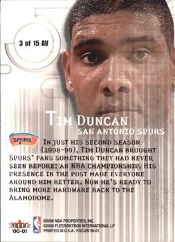 2000-01 Fleer Focus - Arena Vision #3 AV Tim Duncan Back