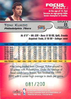 2000-01 Fleer Focus - Draft Position #8 Toni Kukoc Back