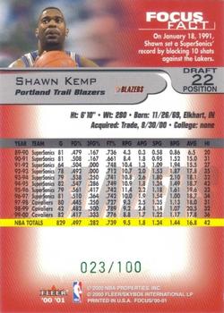 2000-01 Fleer Focus - Draft Position #22 Shawn Kemp Back