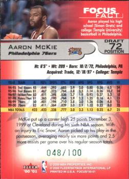 2000-01 Fleer Focus - Draft Position #72 Aaron McKie Back