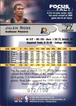 2000-01 Fleer Focus - Draft Position #77 Jalen Rose Back