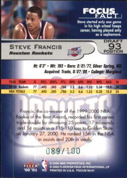 2000-01 Fleer Focus - Draft Position #93 Steve Francis Back