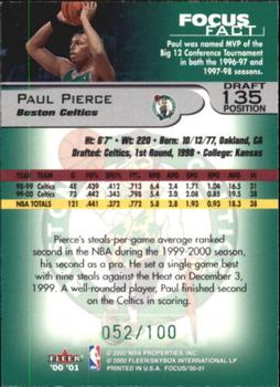 2000-01 Fleer Focus - Draft Position #135 Paul Pierce Back