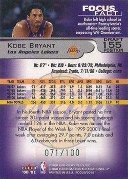 2000-01 Fleer Focus - Draft Position #155 Kobe Bryant Back