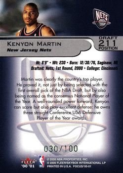 2000-01 Fleer Focus - Draft Position #211 Kenyon Martin Back