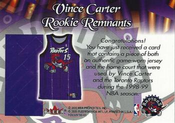 2000-01 Fleer Focus - Vince Carter Rookie Remnants #NNO Vince Carter Back
