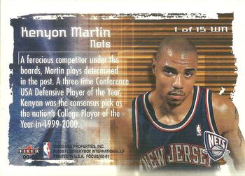 2000-01 Fleer Focus - Welcome to the NBA #1 WN Kenyon Martin Back