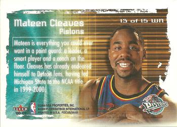 2000-01 Fleer Focus - Welcome to the NBA #13 WN Mateen Cleaves Back