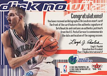 2000-01 Fleer Futures - Autographics On Location #NNO Dirk Nowitzki Back