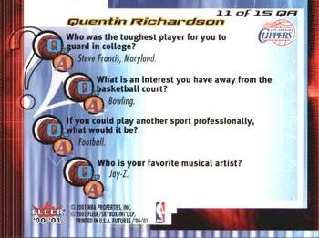 2000-01 Fleer Futures - Question Air #11 QA Quentin Richardson Back