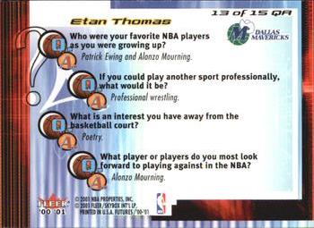 2000-01 Fleer Futures - Question Air #13 QA Etan Thomas Back