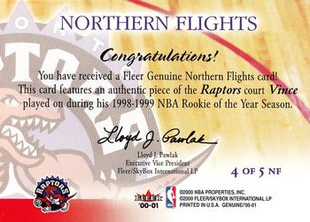 2000-01 Fleer Genuine - Northern Flights #4 NF Vince Carter Back
