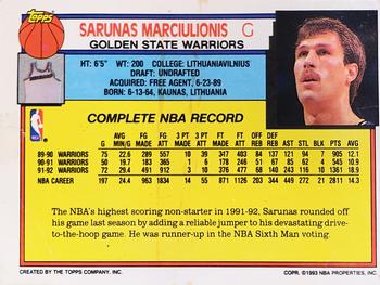 1992-93 Topps - Hoop Magazine Perforated Inserts #NNO Sarunas Marciulionis Back