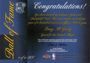 2000-01 Fleer Legacy - Ball of Fame #8 BF Tracy McGrady Back
