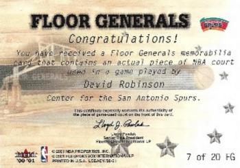 2000-01 Fleer Legacy - Floor Generals #7 FG David Robinson Back