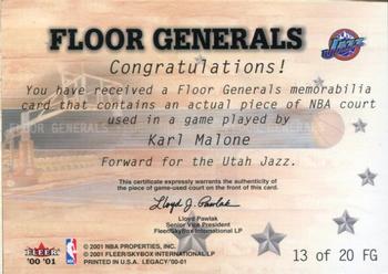 2000-01 Fleer Legacy - Floor Generals #13 FG Karl Malone Back