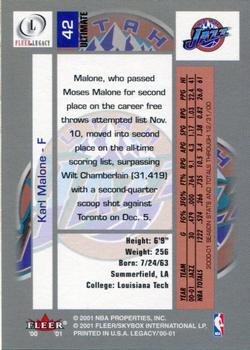 2000-01 Fleer Legacy - Ultimate #42 Karl Malone Back