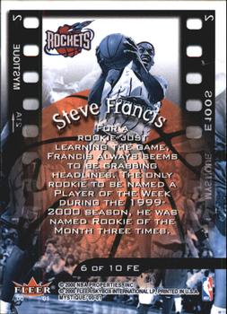 2000-01 Fleer Mystique - Film at Eleven #6 FE Steve Francis Back