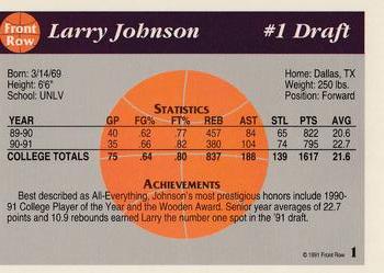 1991 Front Row Top 10 Draft Picks #1 Larry Johnson Back