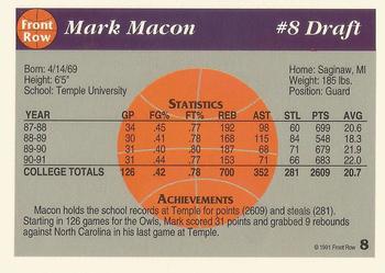 1991 Front Row Top 10 Draft Picks #8 Mark Macon Back