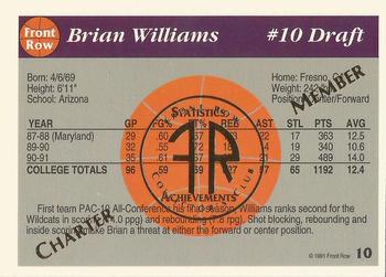 1991 Front Row Top 10 Draft Picks - Charter Member #10 Brian Williams Back